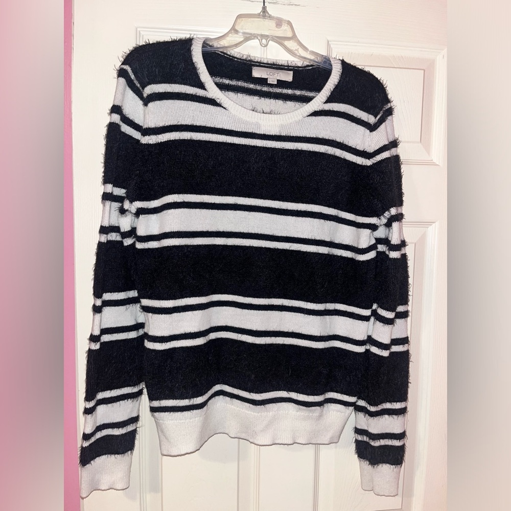 Ann Taylor Loft Women's Black & White Striped Sweater Camel Hair Blend